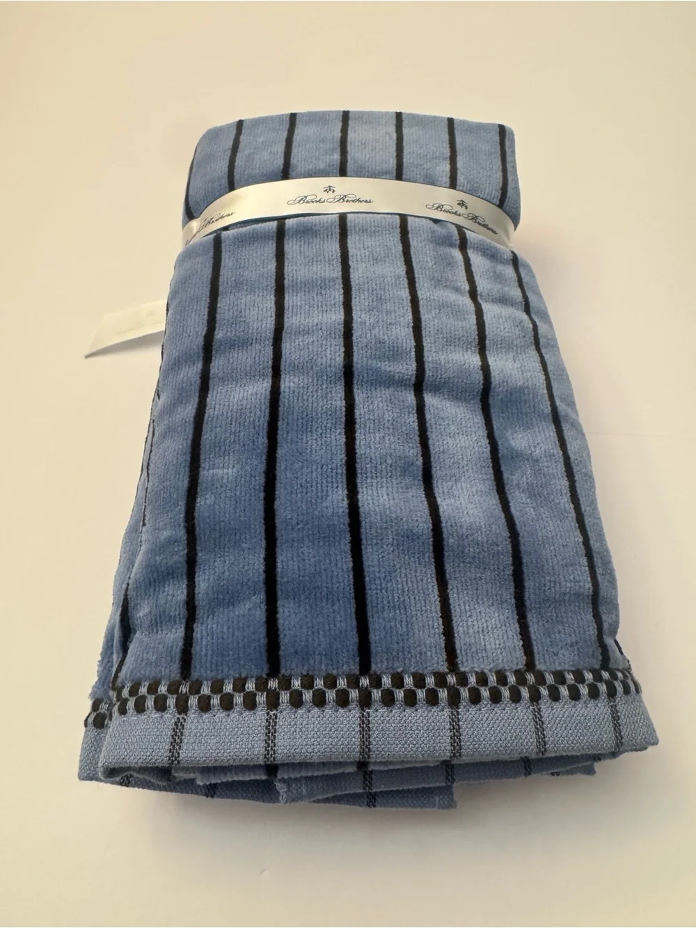 6pc BROOKS BROTHERS Cotton Velour Stripe Bath Towel Set - Blue/Brown